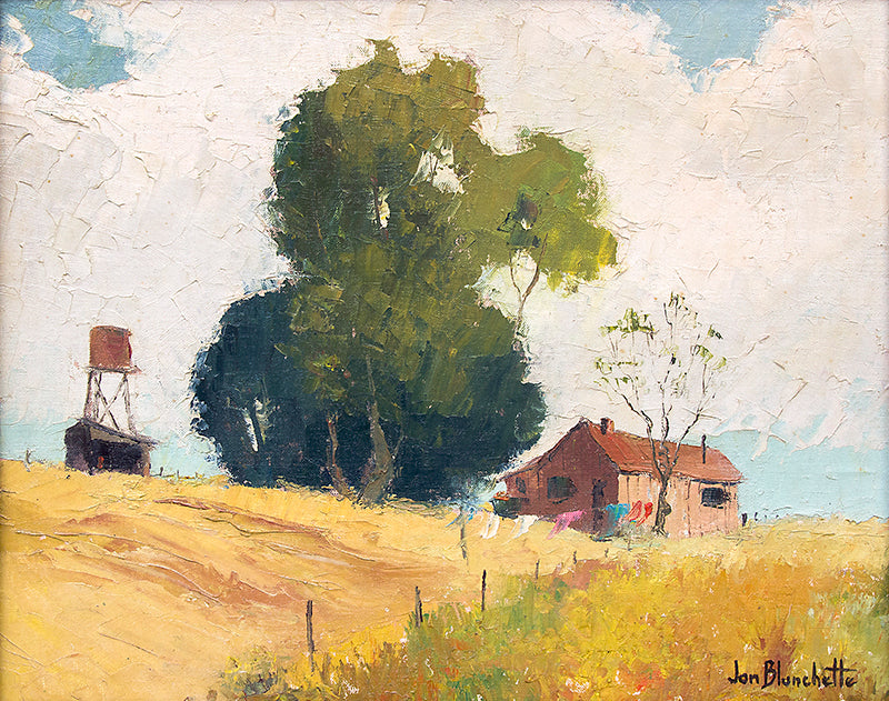 Jon Blanchette (1908-1987) artwork for sale. Untitled (Barn and Silo, California), Painting, circa 1955, Denver, Colorado, Art Gallery)