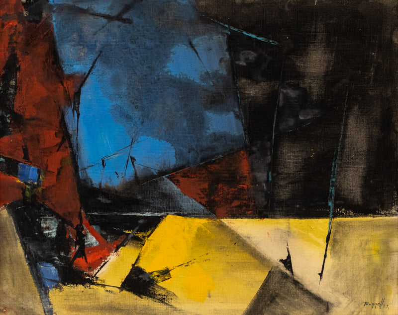 Charles Bunnell (1897-1968) artwork for sale. Untitled (Abstract Expressionist Composition in Yellow, Blue Red and Black), Painting, 1959, Denver, Colorado, Art Gallery)