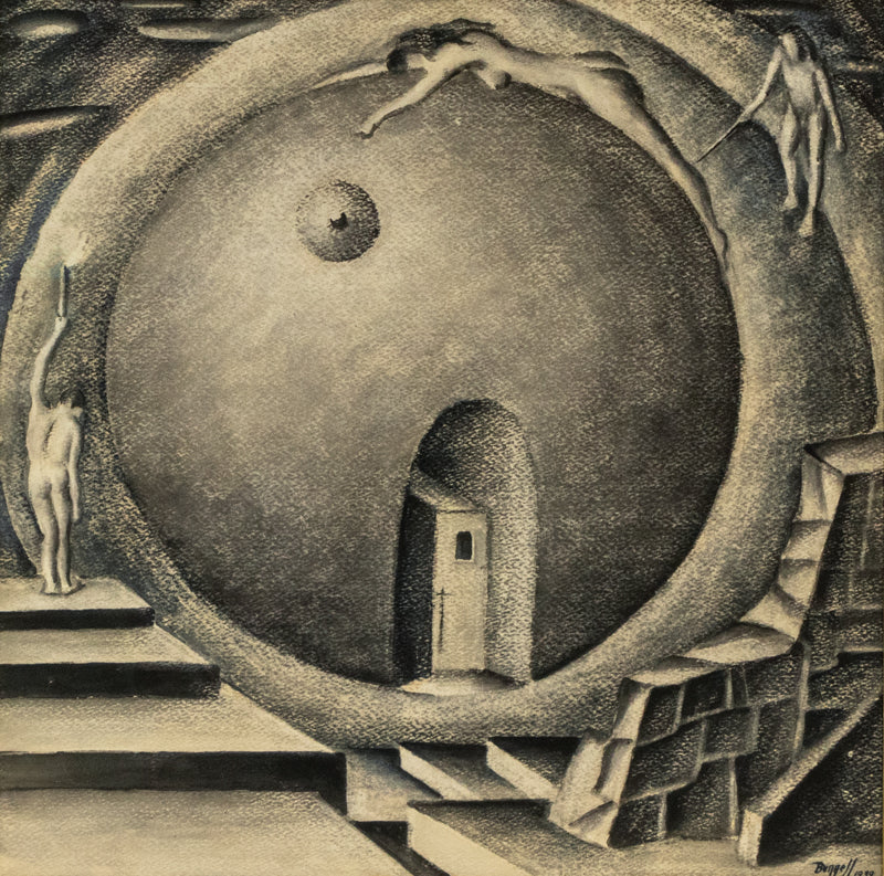 Charles Bunnell (1897-1968) artwork for sale. Man In His Search for God (Black & Blue Series), Drawing, 1939, Denver, Colorado, Art Gallery)