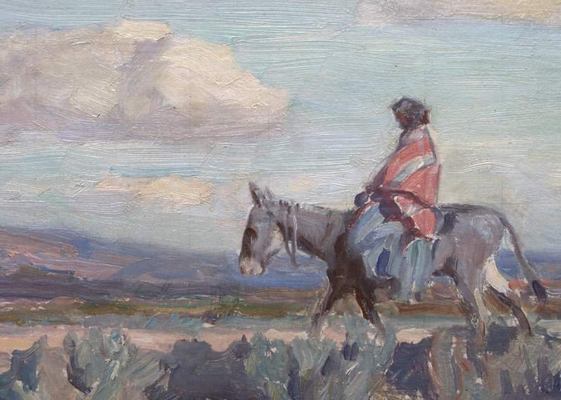 The Squaw, Chinle, Arizona (Native American Woman on Horseback in a Desert Landscape), Painting, 1920