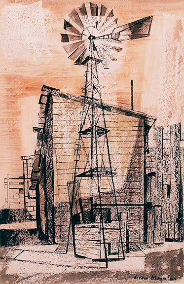 Jenne Magafan (1916-1952) artwork for sale. Windmill on the Plains, Painting, 1941, Denver, Colorado, Art Gallery)