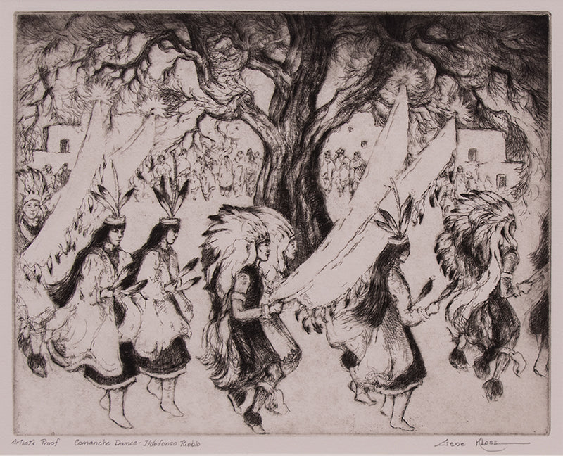 Gene Kloss (1903-1996) artwork for sale. Comanche Dance, Ildefonso Pueblo (Artists Proof, edition of 50), Print, 1983, Denver, Colorado, Art Gallery)
