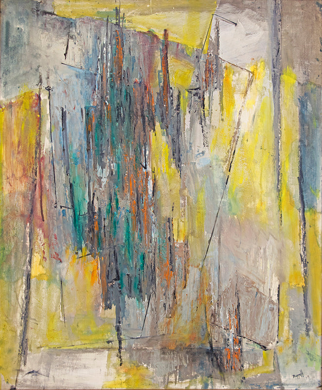 Charles Bunnell (1897-1968) artwork for sale. Untitled (Abstract Expressionist Composition in Yellow & Blue), Painting, 1958, Denver, Colorado, Art Gallery)