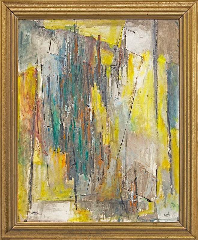 Untitled (Abstract Expressionist Composition in Yellow & Blue), Painting, 1958