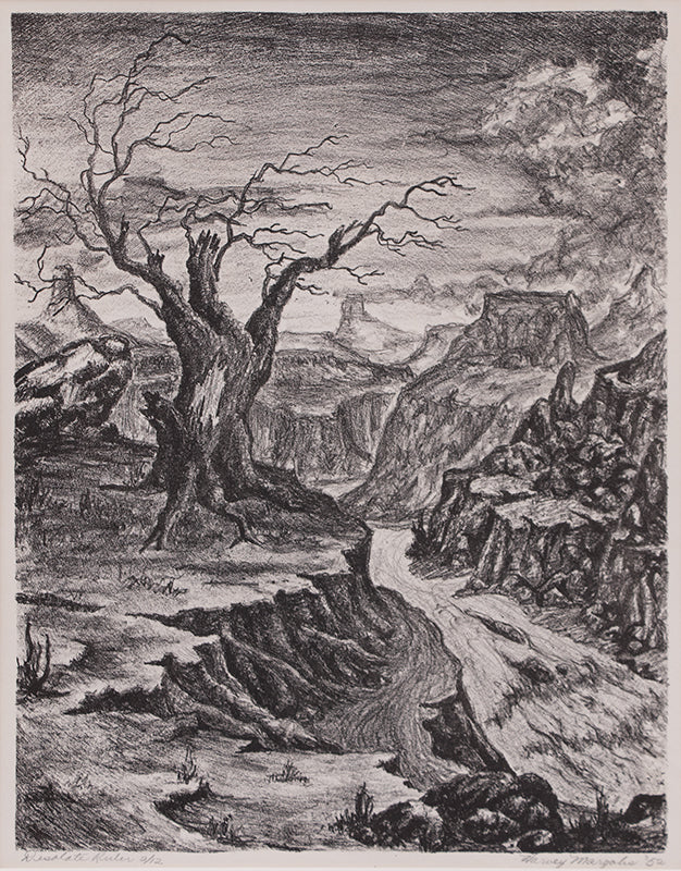 Harvey Margolis (20th century) artwork for sale. Desolate Ruler; 2/12 (Ravine in Storm), Print, 1952, Denver, Colorado, Art Gallery)