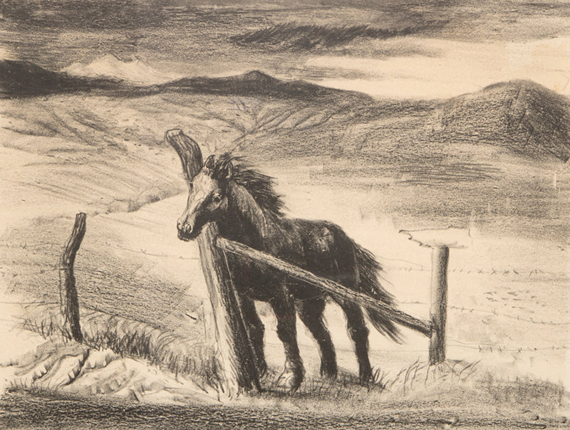 Lawrence Barrett (1897-1973) artwork for sale. Forgotten, 53/80 (Horse by Fence), Print, 1943, Denver, Colorado, Art Gallery)