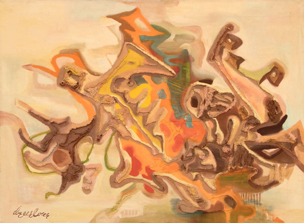 Eve Drewelowe Van Ek (1899-1989) artwork for sale. Alpha, The Beginning (Abstract in Cream, Taupe, Brown, and Orange), Painting, 1957, Denver, Colorado, Art Gallery)