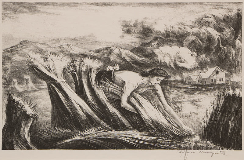 Peppino Mangravite (1896-1978) artwork for sale. Tomorrow's Bread (Woman Harvesting Grain), Print, 1946, Denver, Colorado, Art Gallery)