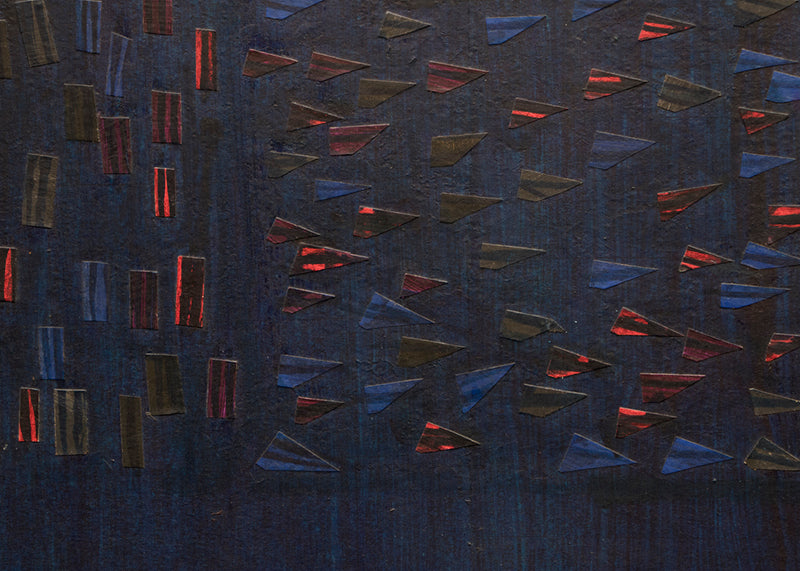 Facade (Abstract in Blue, Purple, Fuchsia, Black and Red & Orange), Mixed Media Painting, 1961