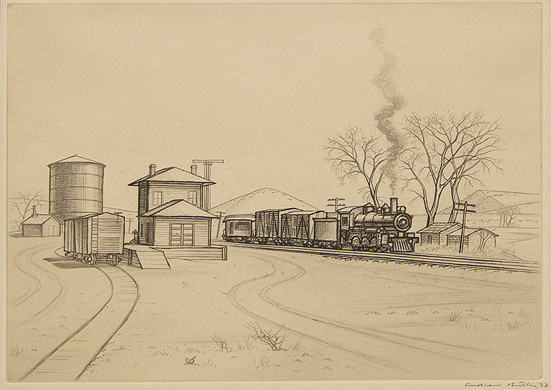 Andrew Butler (1896-1979) artwork for sale. Arizona Junction (Rural Train Depot), Print, 1933, Denver, Colorado, Art Gallery)