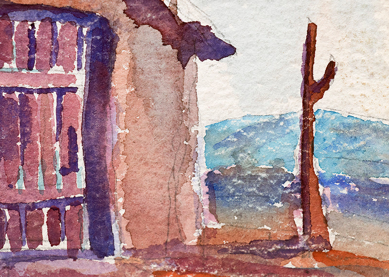 Untitled (Woman Carrying Water with Adobe House), Painting, circa 1945