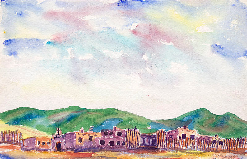 Frank Gates (1904-1998) artwork for sale. Untitled (Landscape of Adobe Buildings with Mountains), Painting, Denver, Colorado, Art Gallery)