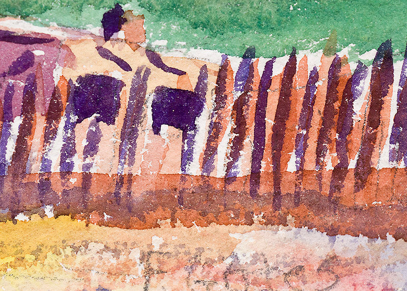 Untitled (Landscape of Adobe Buildings with Mountains), Painting
