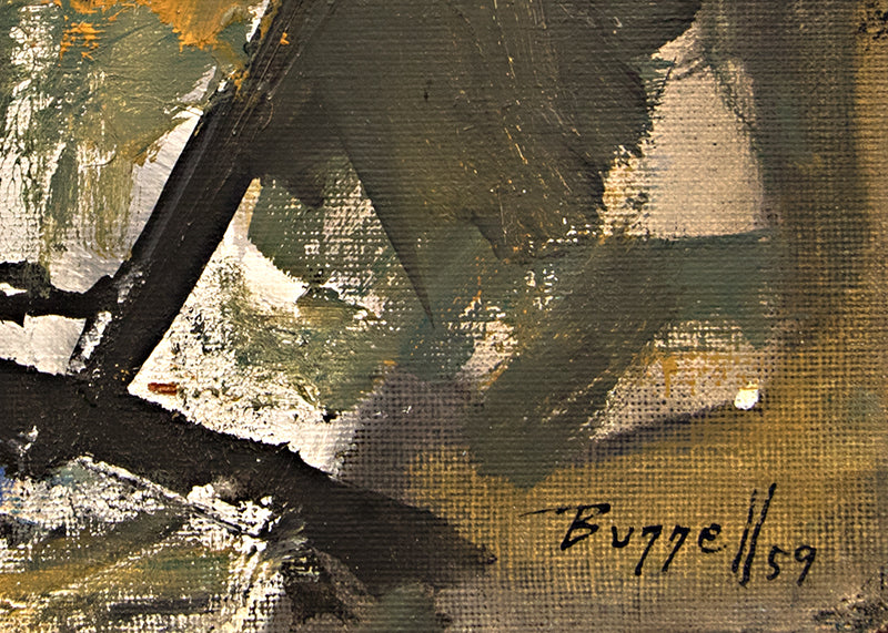 Untitled (Abstract in Black, Blue, White, and Gold), Painting, 1959