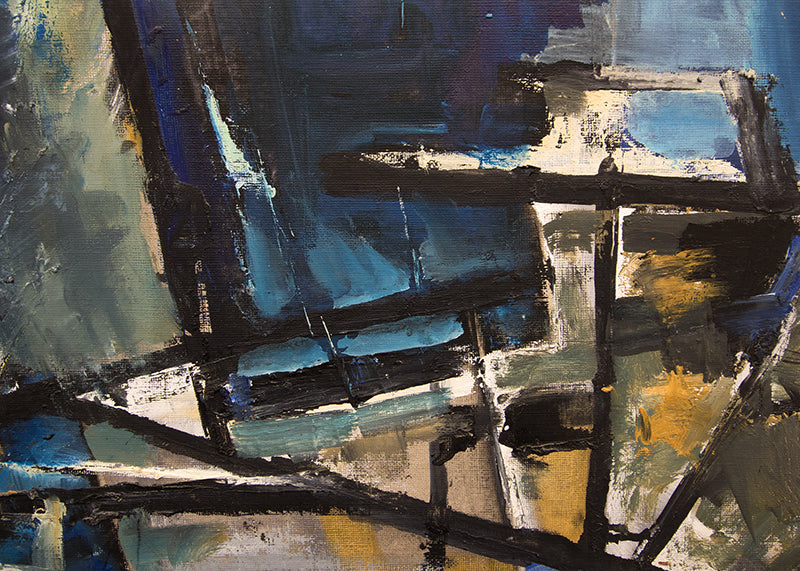 Untitled (Abstract in Black, Blue, White, and Gold), Painting, 1959