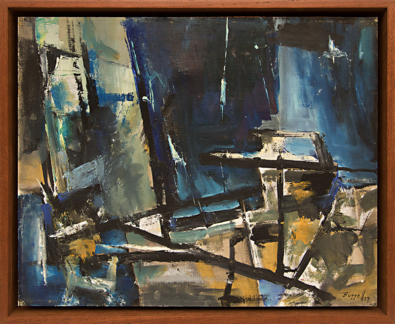 Untitled (Abstract in Black, Blue, White, and Gold), Painting, 1959