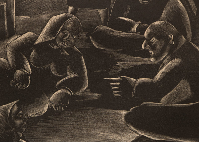 The Story Teller; 5/15 (Figures and Hut), Print, circa 1940