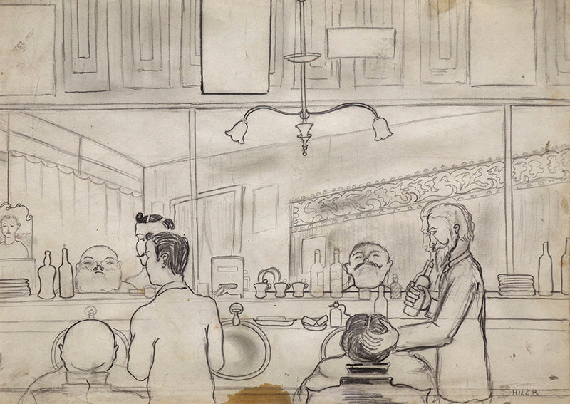 Hilaire Hiler (1898-1966) artwork for sale. Untitled (Barber Shop, Paris), Drawing, circa 1925, Denver, Colorado, Art Gallery)