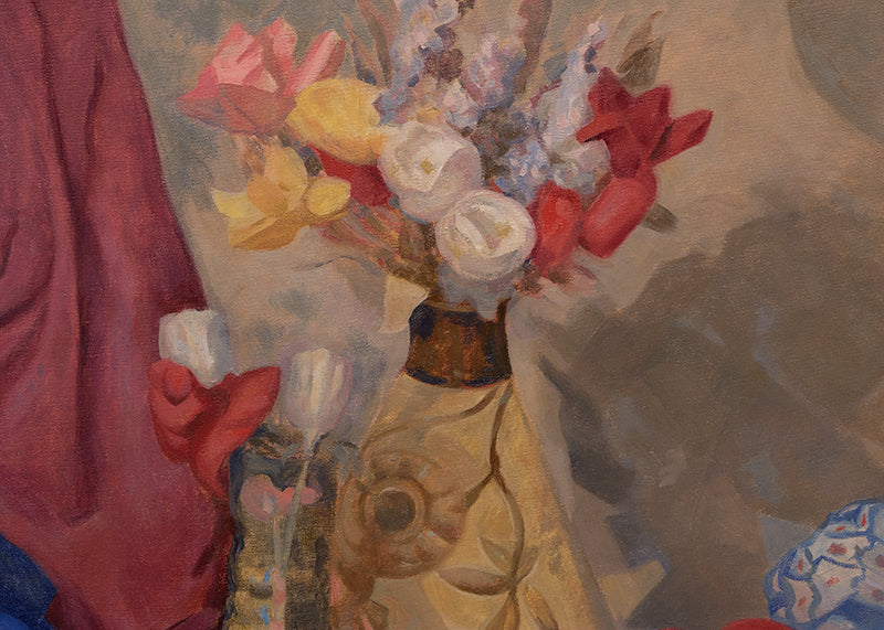 Untitled (Still Life with Flowers, Table and Red Cloth), Painting, 1945