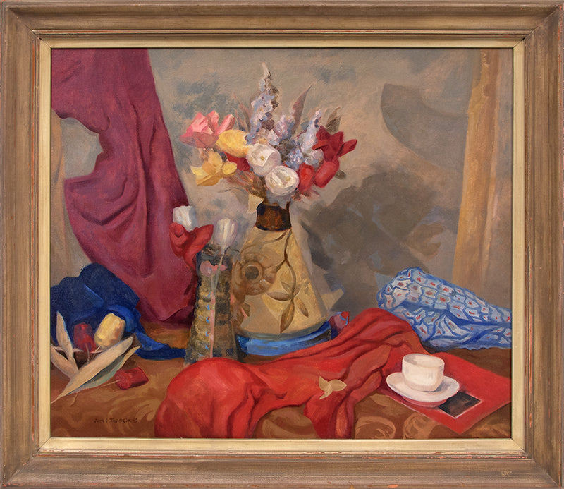 Untitled (Still Life with Flowers, Table and Red Cloth), Painting, 1945