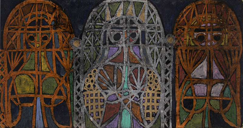 Edward Marecak (1919-1993) artwork for sale. Byzantine Spell (Three Abstract Figures), Painting, 1965, Denver, Colorado, Art Gallery)