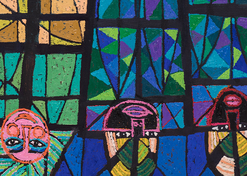 Conference in an Upside Down World (Sixteen Figures), Painting, 1990