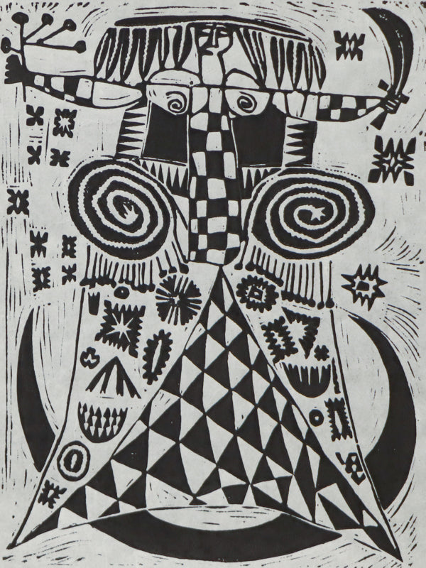 Edward Marecak (1919-1993) artwork for sale. Untitled (Abstracted Figure Holding Sword and Branch), Print, circa 1940-1970, Denver, Colorado, Art Gallery)