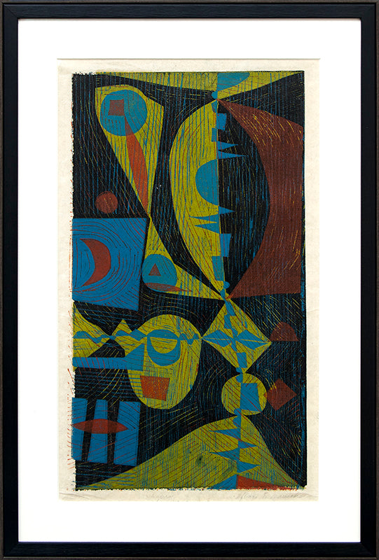 Shapes (Abstract in Black, Umber, Chartreuse, and Blue), Print, circa 1960-1980