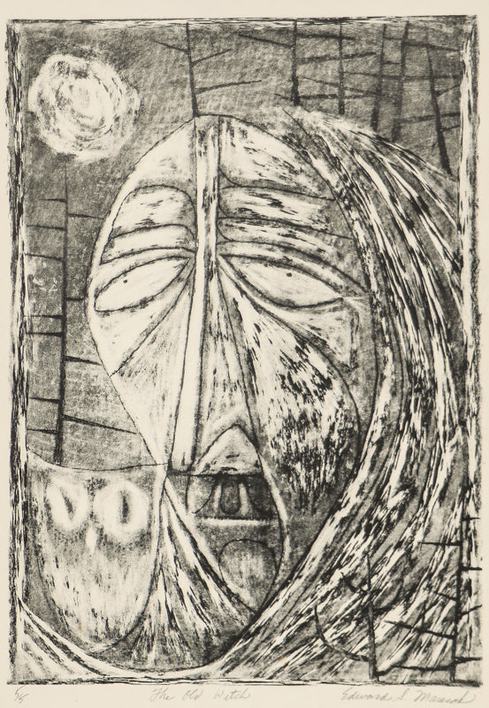 Edward Marecak (1919-1993) artwork for sale. The Old Witch (Abstracted Woman with Owl), Print, Denver, Colorado, Art Gallery)
