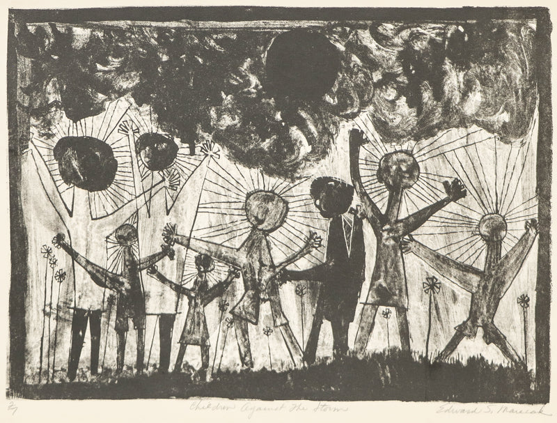 Edward Marecak (1919-1993) artwork for sale. Children Against The Storm (Children and Storm Cloud), Print, Denver, Colorado, Art Gallery)