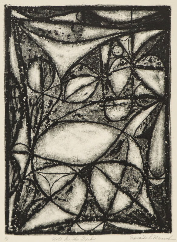 Edward Marecak (1919-1993) artwork for sale. Owls In The Dark (Black and White Abstract), Print, Denver, Colorado, Art Gallery)