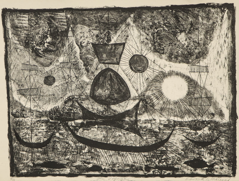 Edward Marecak (1919-1993) artwork for sale. The Voyage (Ships Sailing), Print, circa 1940-1970, Denver, Colorado, Art Gallery)