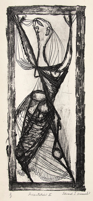 Edward Marecak (1919-1993) artwork for sale. Incantation II (Black and White Figural Abstract), Print, circa 1950, Denver, Colorado, Art Gallery)