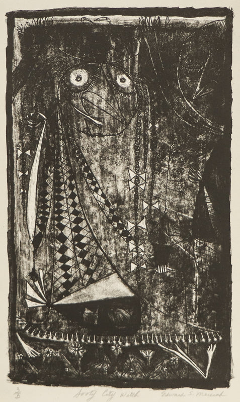 Edward Marecak (1919-1993) artwork for sale. Sooty City Witch (Black and White Abstract), Print, Denver, Colorado, Art Gallery)