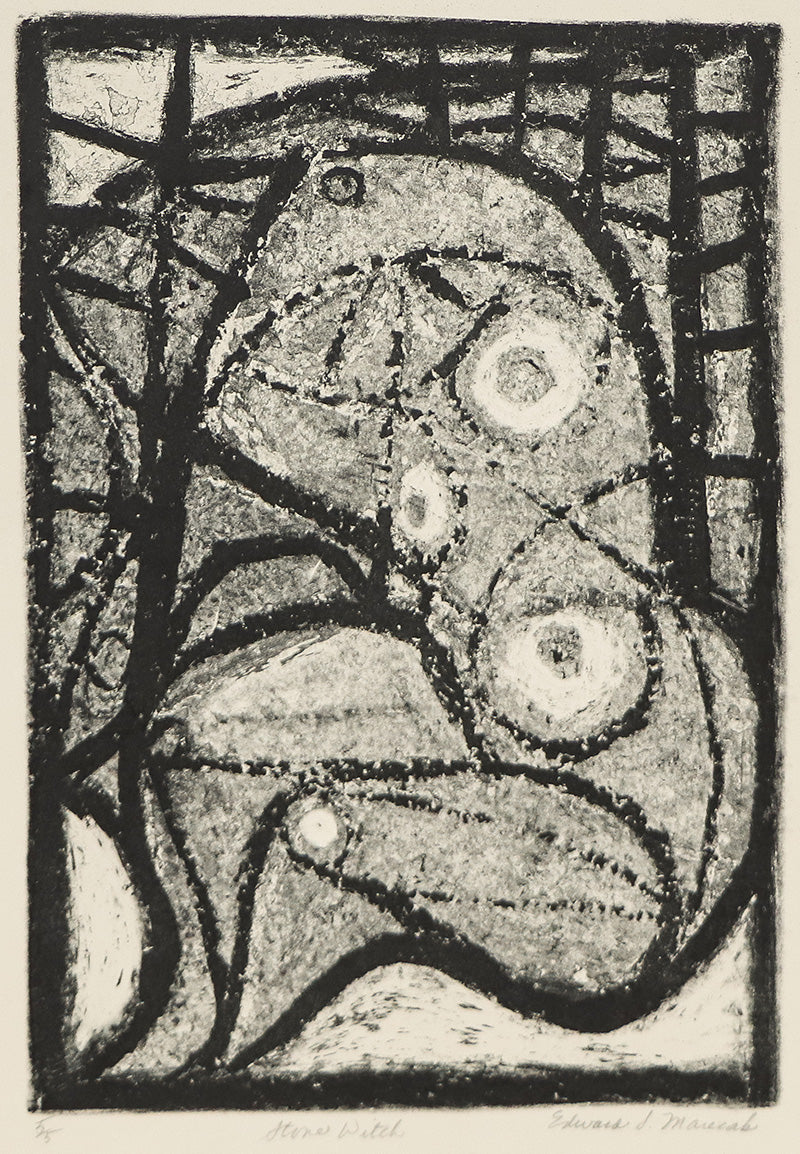 Edward Marecak (1919-1993) artwork for sale. The Stone Witch (Black and White Abstract), Print, Denver, Colorado, Art Gallery)