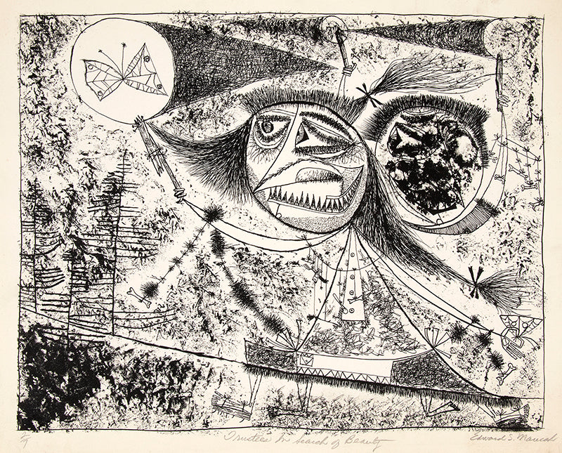 Edward Marecak (1919-1993) artwork for sale. Trustees In Search of Beauty (Abstract Figure in Forest), Print, Denver, Colorado, Art Gallery)
