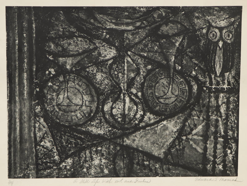Edward Marecak (1919-1993) artwork for sale. A Still Life with Owls and Dishes, Print, Denver, Colorado, Art Gallery)