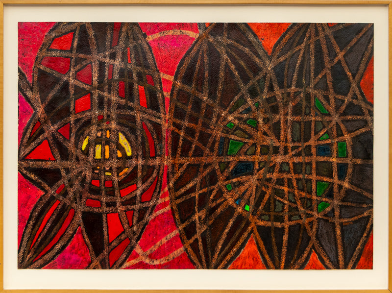 Web of Spells (Abstract in Red, Black, Brown, and Green), Painting, 1980