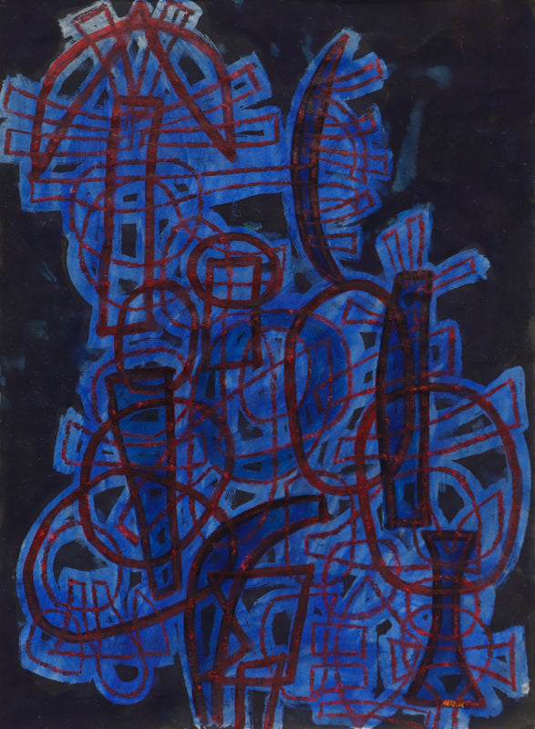 Edward Marecak (1919-1993) artwork for sale. Plant Forms (Abstract in Indigo, Blue, and Red), Drawing, 1970, Denver, Colorado, Art Gallery)