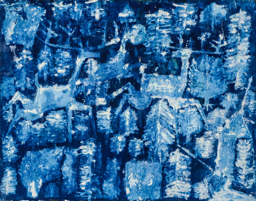 Edward Marecak (1919-1993) artwork for sale. Reindeer (Abstracted Reindeer and Pines), Painting, 1960, Denver, Colorado, Art Gallery)