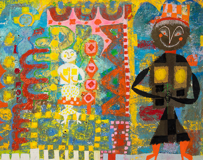 Edward Marecak (1919-1993) artwork for sale. Half Past Twelve (Two Abstract Figures), Painting, 1950, Denver, Colorado, Art Gallery)
