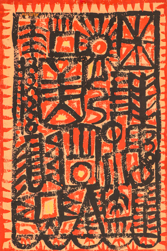 Edward Marecak (1919-1993) artwork for sale. Suns and Trees (Abstract in Orange and Black), Painting, 1960, Denver, Colorado, Art Gallery)