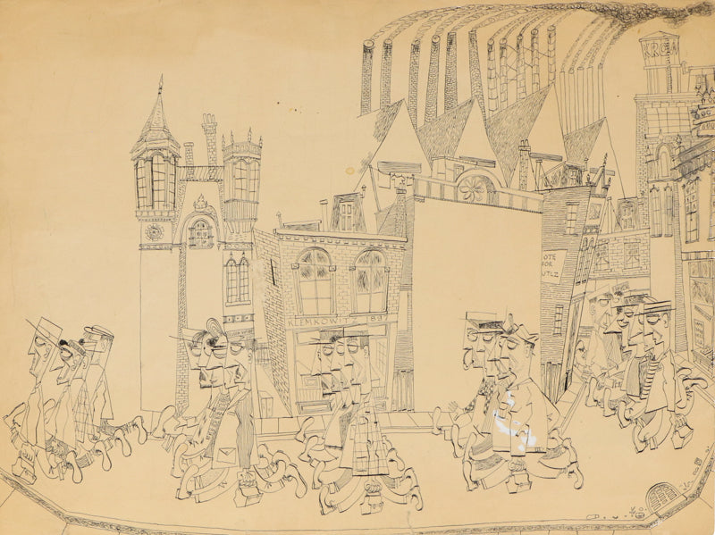Edward Marecak (1919-1993) artwork for sale. On Strike (Men Marching Through A City), Drawing, 1940, Denver, Colorado, Art Gallery)