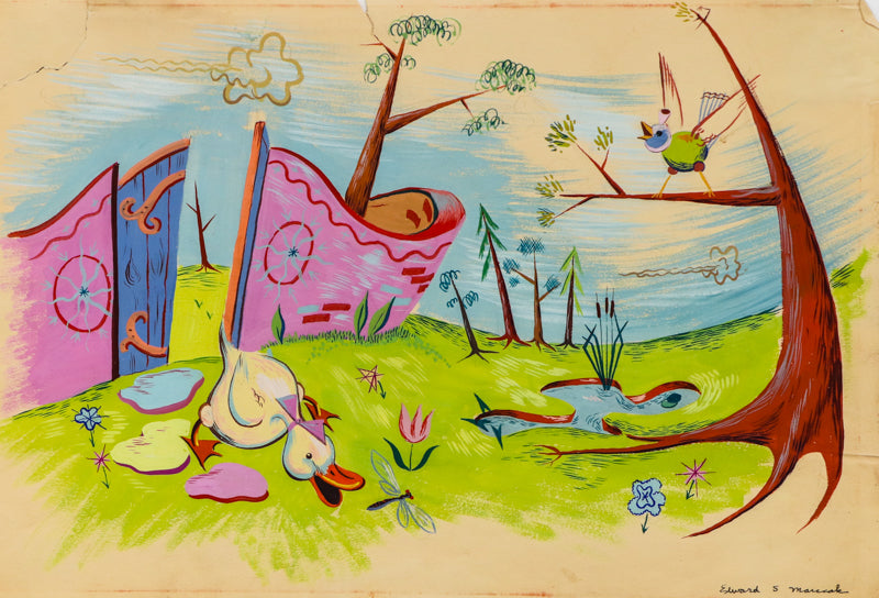 Edward Marecak (1919-1993) artwork for sale. Untitled (Ducks and Birds in a Meadow), Painting, Denver, Colorado, Art Gallery)
