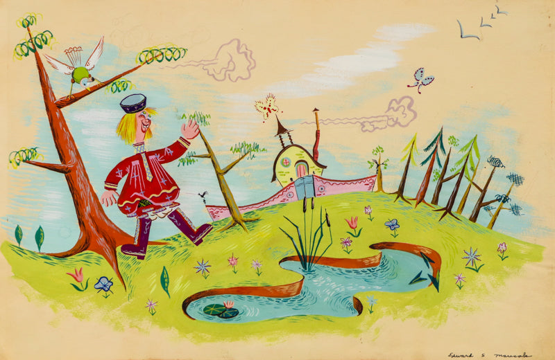 Edward Marecak (1919-1993) artwork for sale. Untitled (Man with Pond, House, and Trees), Painting, Denver, Colorado, Art Gallery)