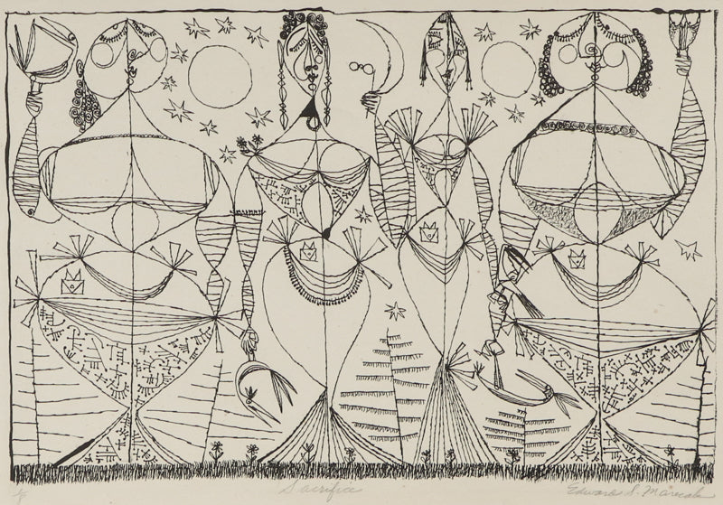 Edward Marecak (1919-1993) artwork for sale. Sacrifice (Four Women with Birds), Print, Denver, Colorado, Art Gallery)
