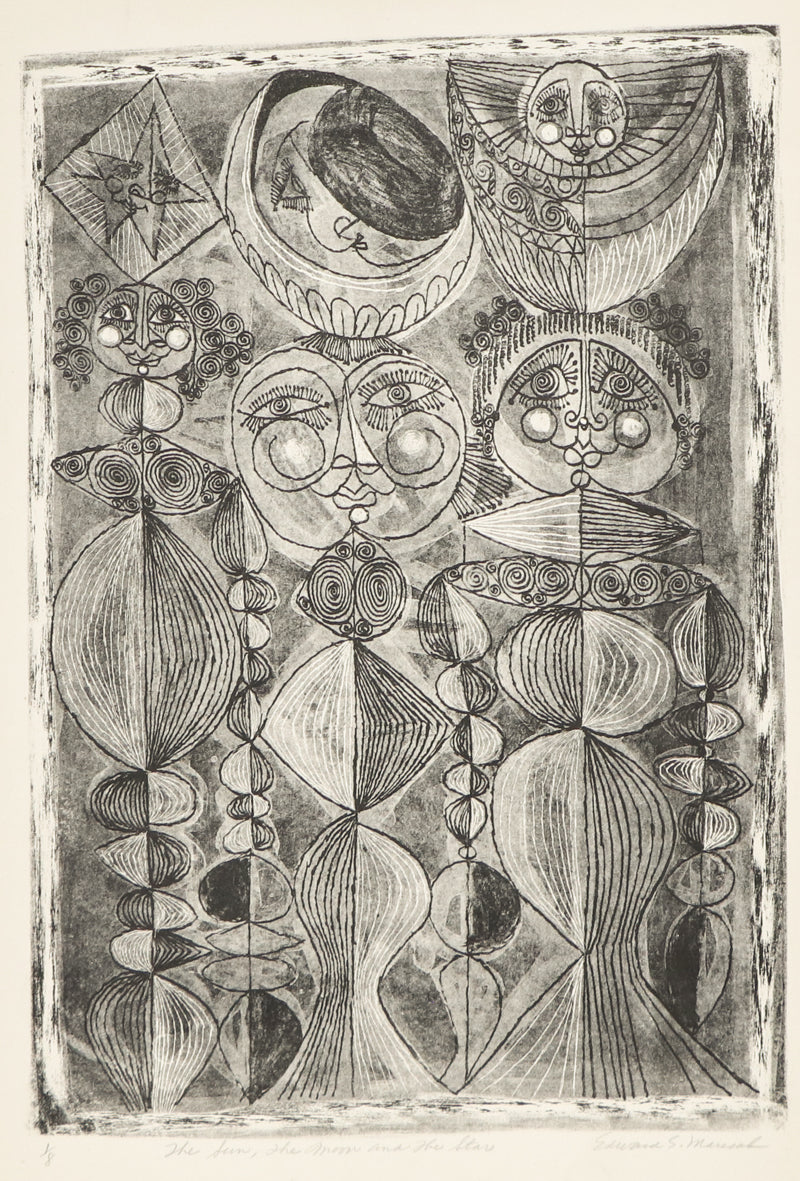 Edward Marecak (1919-1993) artwork for sale. Star, Sun, Moon (Three Women), Print, circa 1940-1970, Denver, Colorado, Art Gallery)