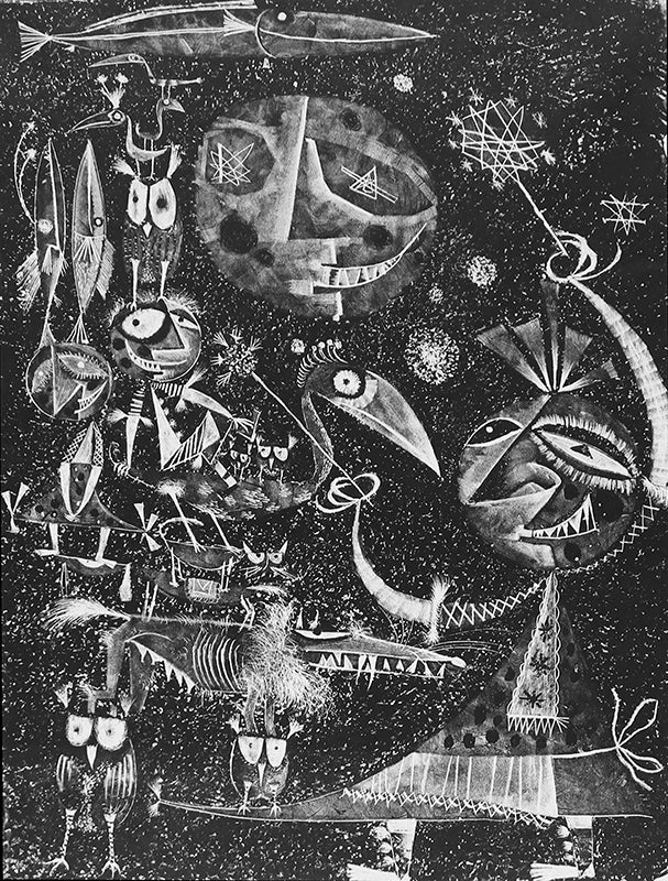 Edward Marecak (1919-1993) artwork for sale. The Carnival (Figures with Owls, Birds, Fish, and Other Animals), Print, Denver, Colorado, Art Gallery)