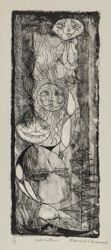 Edward Marecak (1919-1993) artwork for sale. Adoration (Three Abstracted Figures), Print, Denver, Colorado, Art Gallery)