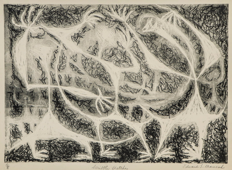 Edward Marecak (1919-1993) artwork for sale. Scribble Witches #2 (Abstract Figures in Black and White), Print, Denver, Colorado, Art Gallery)